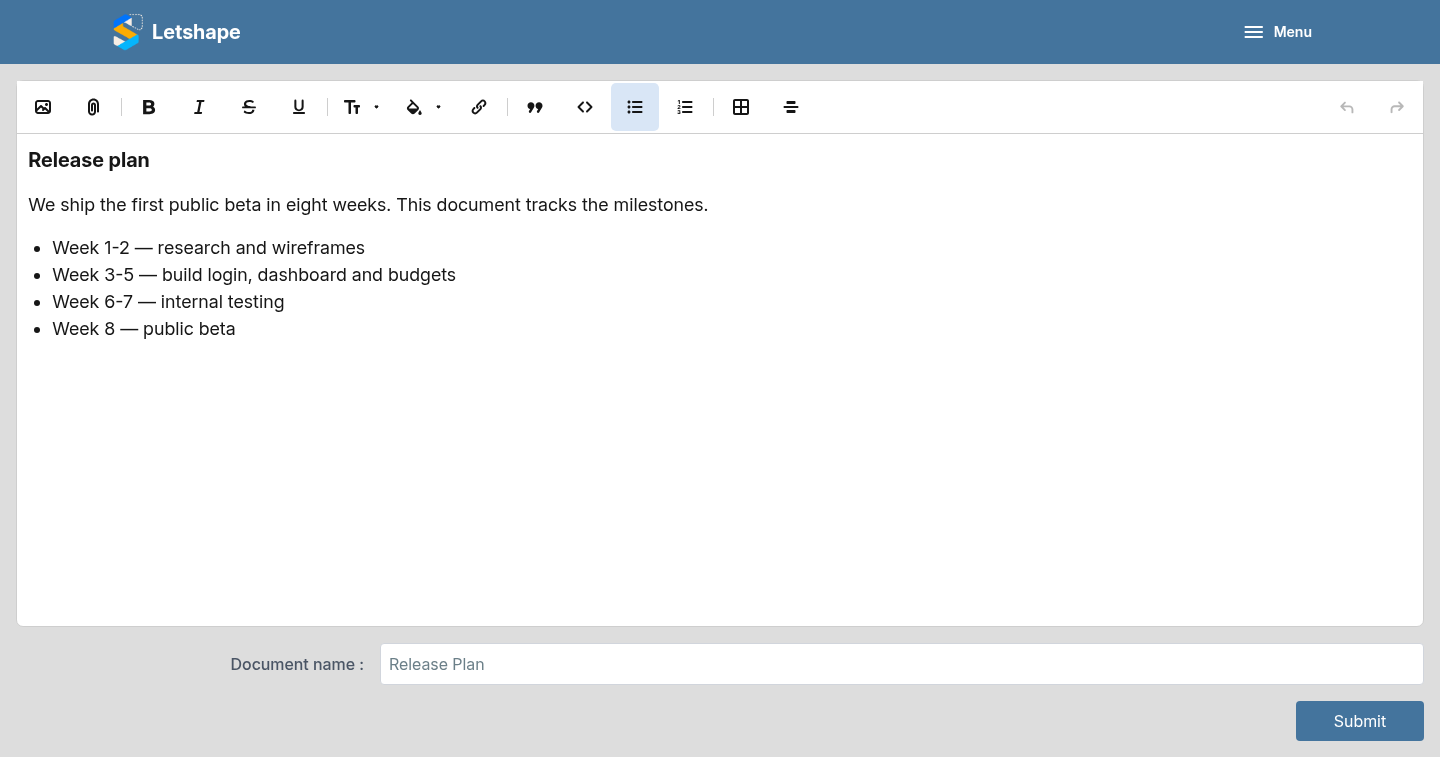 The rich-text document editor