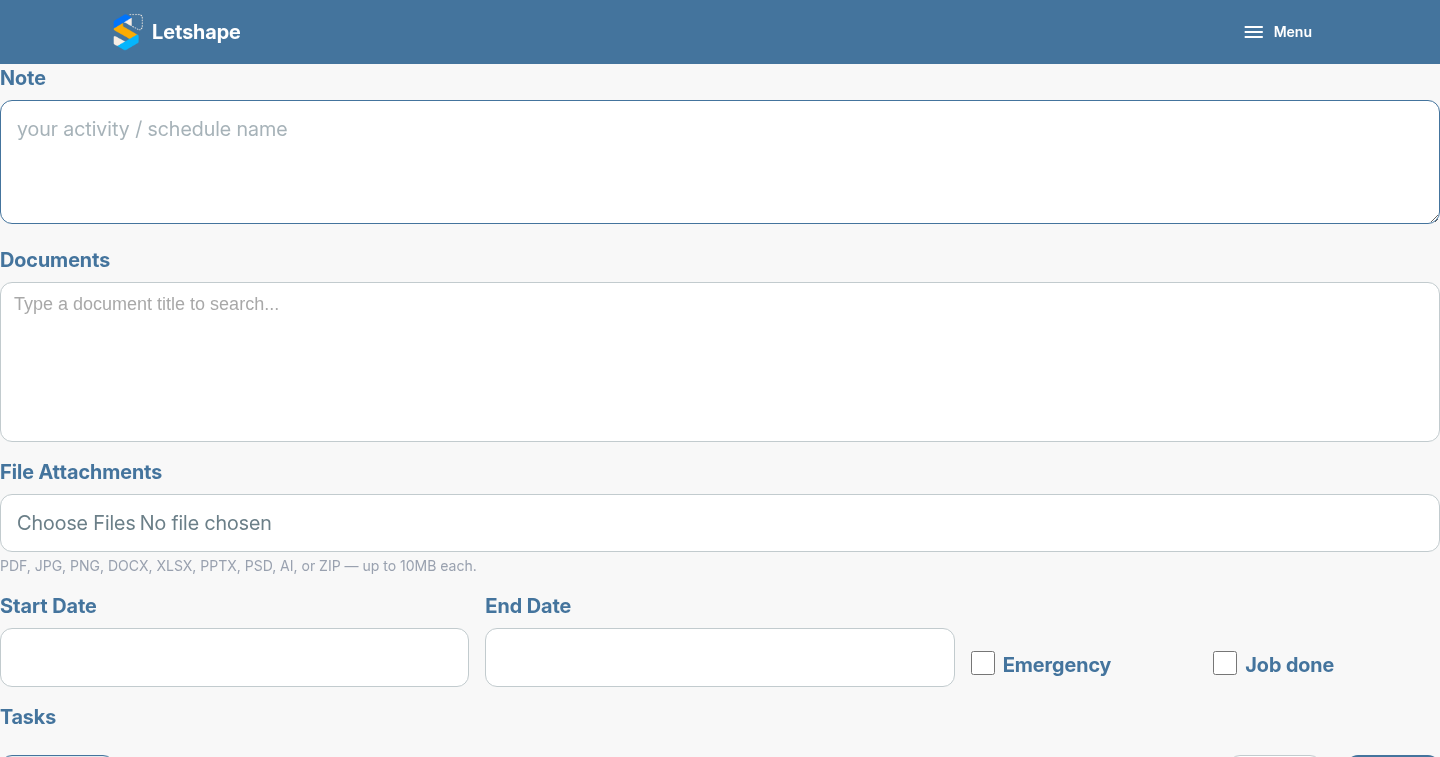 The activity form with Start Date and End Date fields
