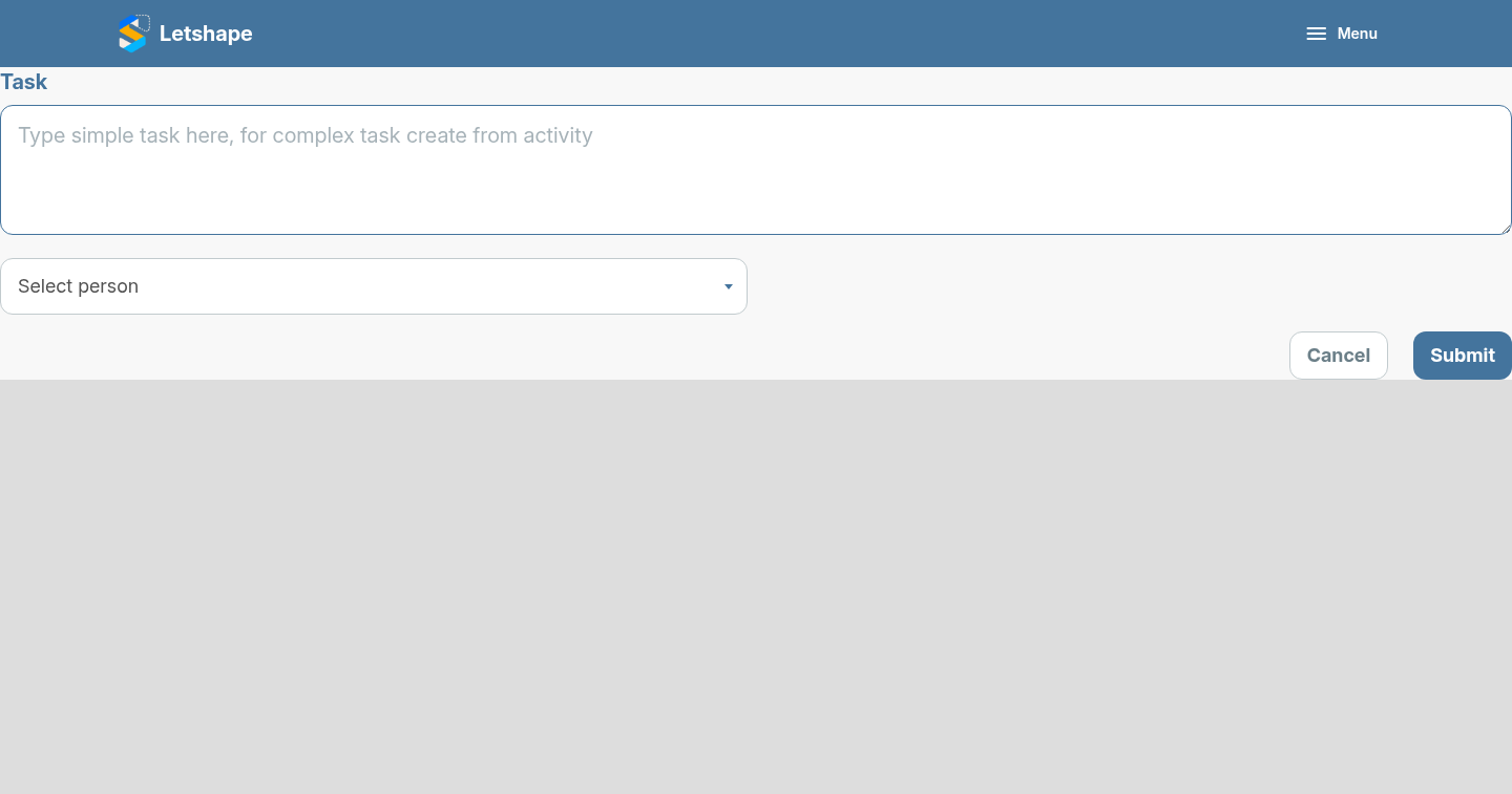 The new task form with the assignee selector